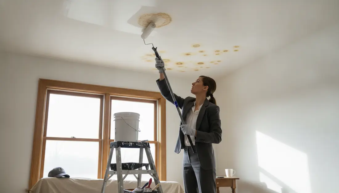 Painting over water stains ceiling