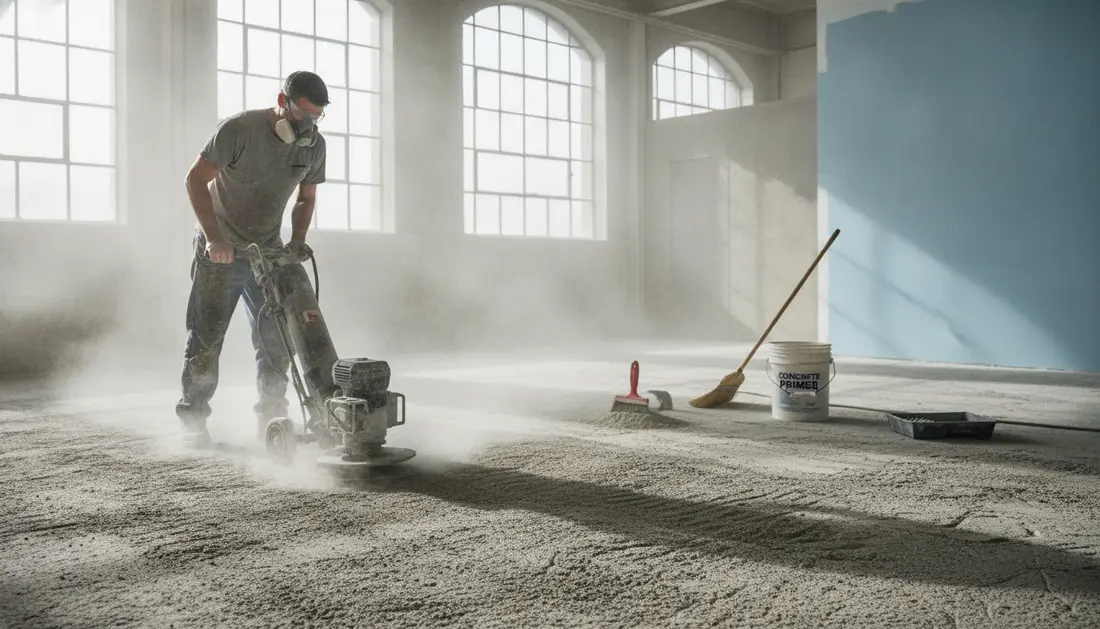 Preparing concrete floor for painting
