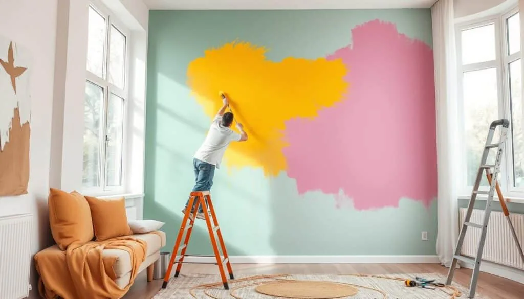 Professional painter applying paint to an interior wall