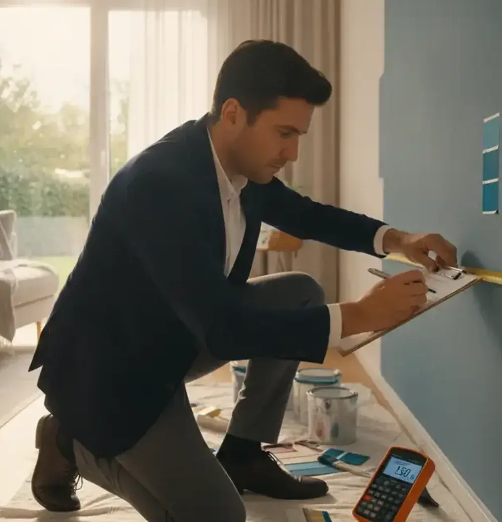 Painter measuring an interior wall for a South African painting quote